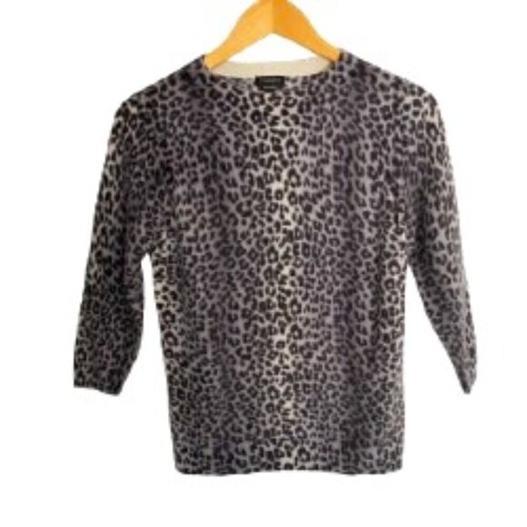 Talbots Gray Leopard Print Cashmere Sweater Medium - Picture 1 of 3